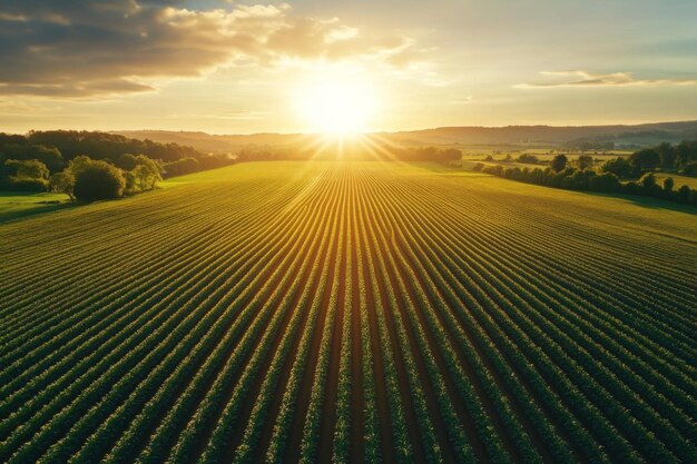 Photo golden sunrise over expansive farmland landscape