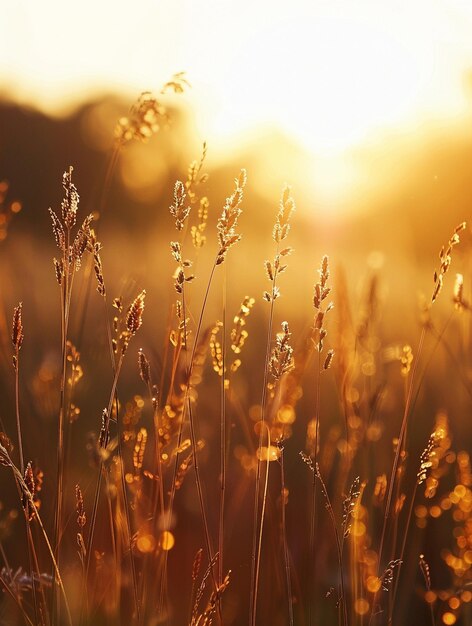 Photo golden sunrise over meadow natures serenity and warmth