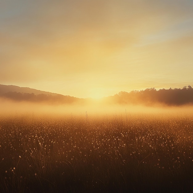 Photo golden sunrise over a misty field