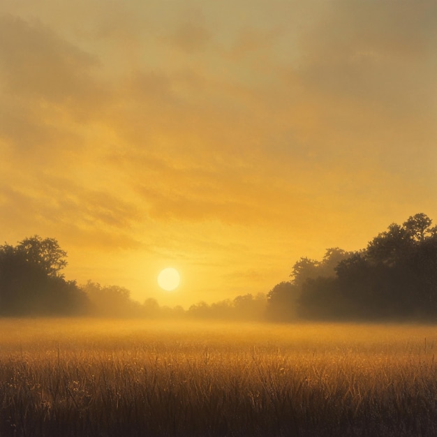 Photo golden sunrise over a misty field