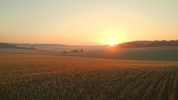 Photo golden sunrise over a serene sprawling cornfield landscape