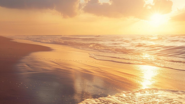 Golden Sunset Beach Scene with Calm Ocean View