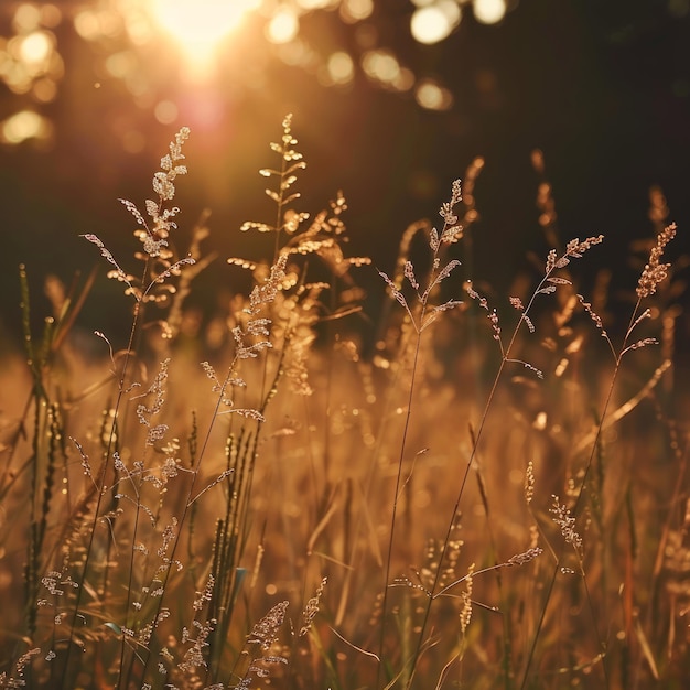 Photo golden sunset light illuminates tall grass blades