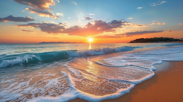 Golden Sunset Over Ocean Waves