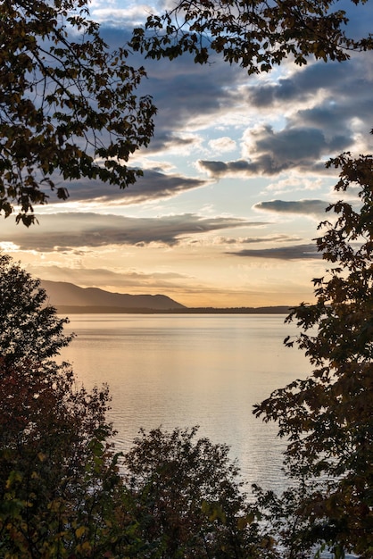 Golden sunset on Pacific ocean bay in Washington state