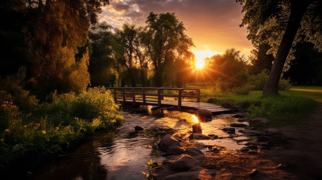 Golden Sunset Reflections on the Meandering River