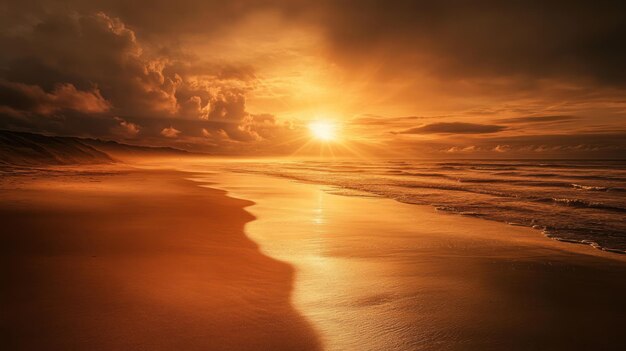 Photo golden sunset over sandy beach