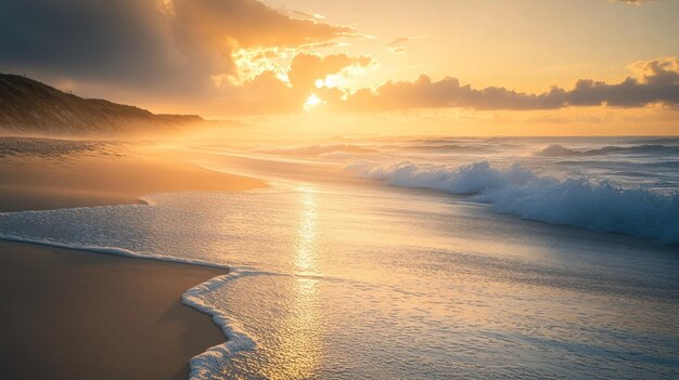 Photo golden sunset on a sandy beach