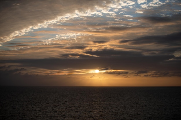 Golden sunset at the sea landscape with sunset over the ocean