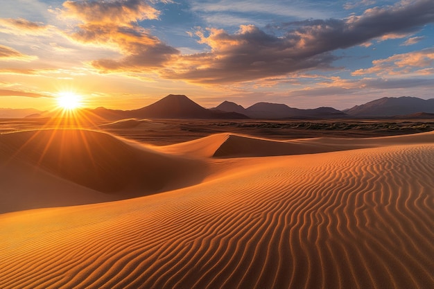 Golden Sunset Over Serene Desert Dunes