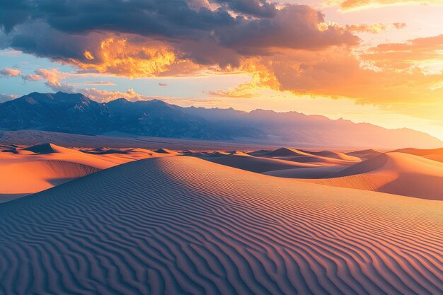 Golden Sunset Over Serene Desert Dunes