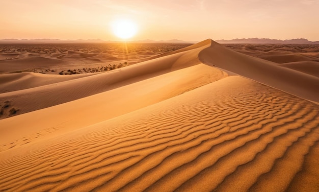 Golden sunset over a serene desert landscape