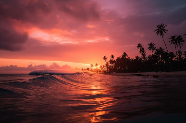 Golden sunset in Siargao Philippines with surfers on Cloud 9 generative IA