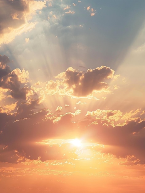 Golden Sunset with Radiant Sunbeams and Dramatic Clouds