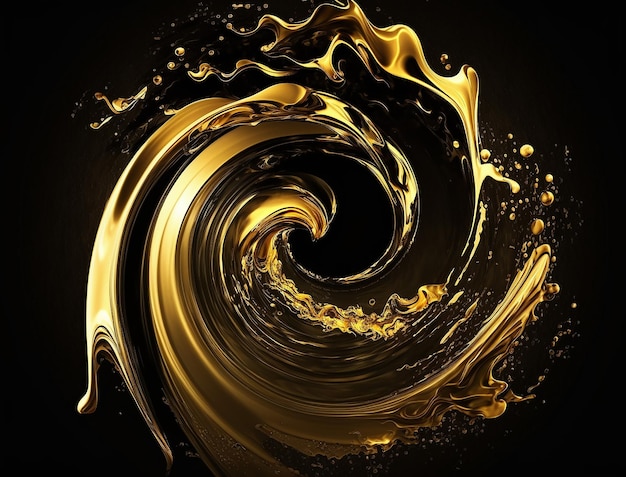 Golden Swirling Liquid Art with Generative AI Technology Isolated on Black Background