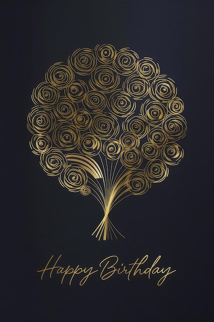 Golden Swirly Tree Happy Birthday Card