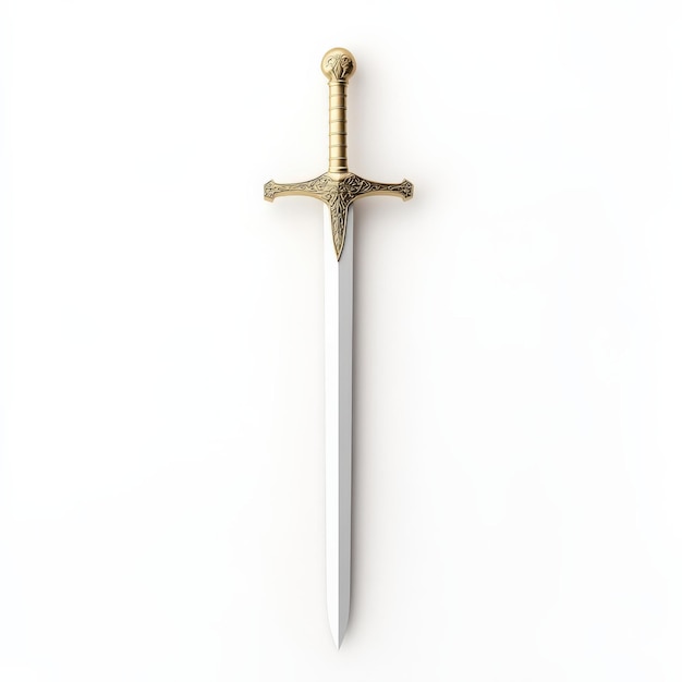 A golden sword with a silver blade isolated on a white background