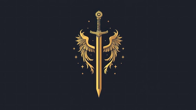 Photo golden sword with wings symbol of power and protection