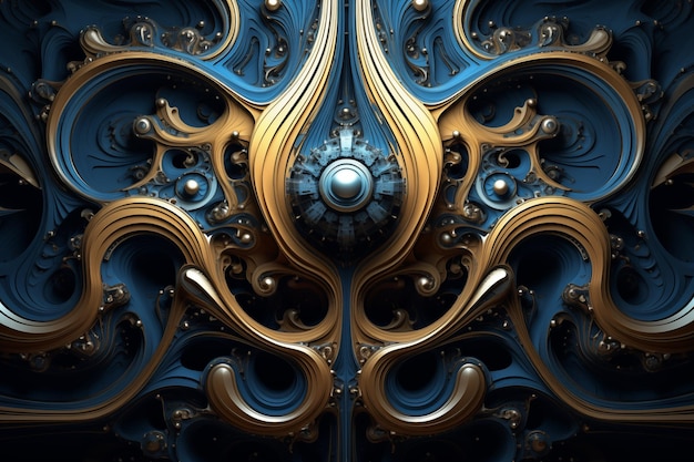 Golden Symphony A Majestic Blend of Gold and Blue Abstract Art