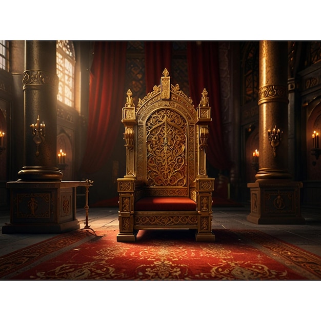 Photo a golden throne with a red curtain that says quot the king quot