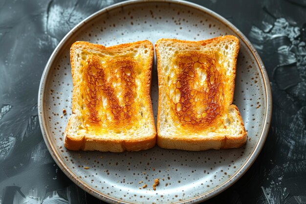 Photo golden toast on ceramic plate with word no