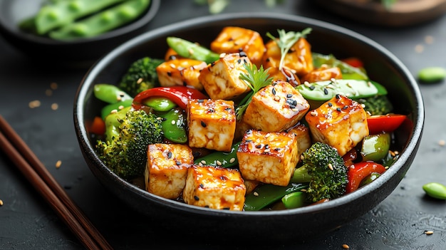 Photo golden tofu cubes in a highprotein vegetarian dish