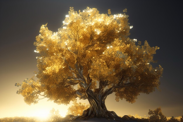 A golden tree with the word tree on it