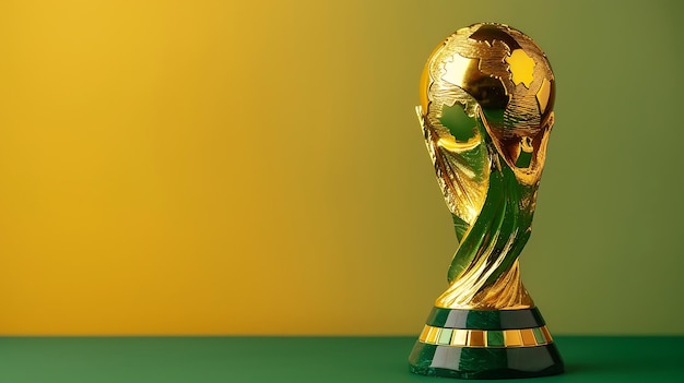 Photo golden trophy cup on the background of the map of the world