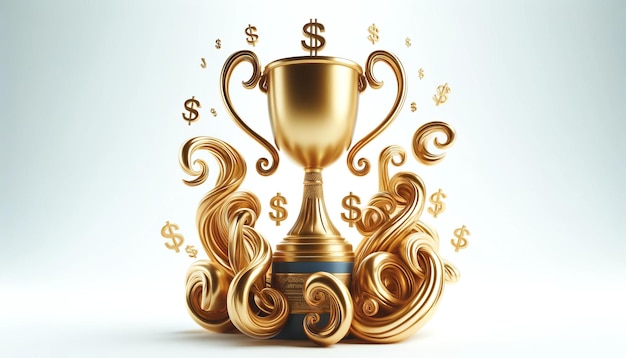 Golden Trophy Cup Surrounded by Money Symbols