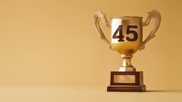 Golden trophy with the number 45 on an elegant beige background