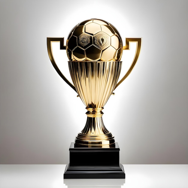 a golden trophy with a white background with a gold ball in the middle