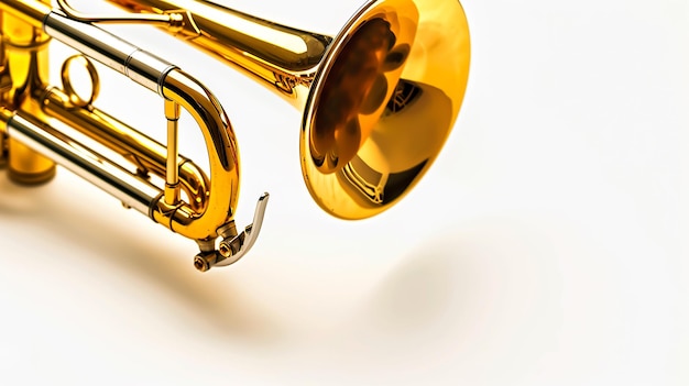 A golden trumpet isolated on a white background