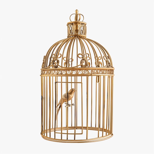 Photo golden vintage bird cage with flying birds