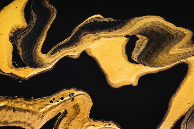 Golden wave zigzag on black Abstract liquid marble background or texture Acrylic Fluid Art Digital decor