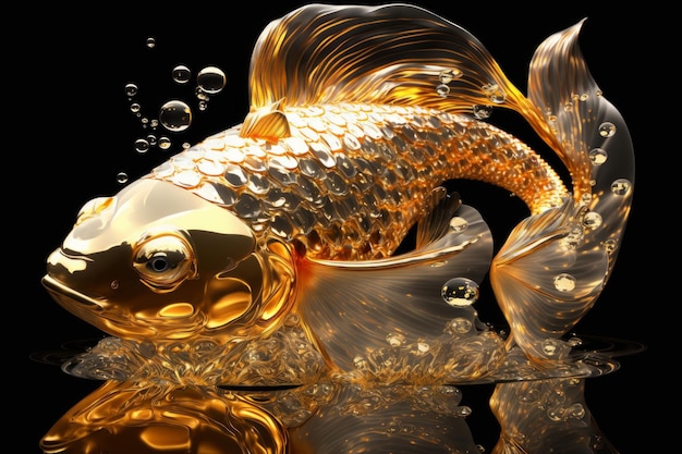 Golden wavy carp swims in the watery body generative AI