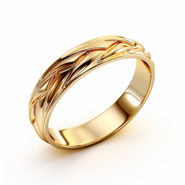 Golden wedding ring on white background