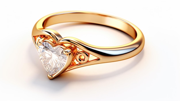 Golden wedding ring with heartshaped diamond