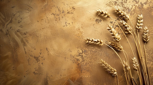 Golden wheat ears on textured bronze background