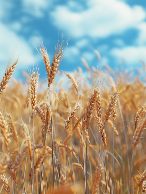 Golden Wheat Field Under Blue Sky Agricultural Harvest and Nature Concept