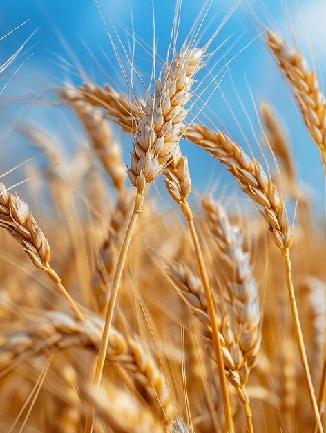 Golden Wheat Field Under Blue Sky Agriculture Harvest and Organic Farming Concepts