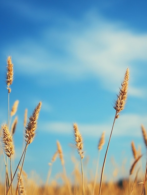 Golden Wheat Field Under Blue Sky Nature and Agriculture Background