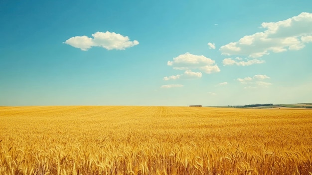 Golden Wheat Field Under Blue Sky