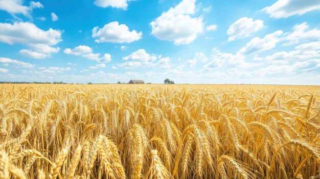 Golden Wheat Field Under Blue Sky