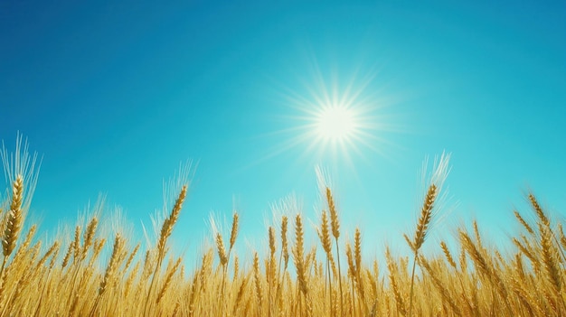 Golden Wheat Field Under a Bright Blue Sky