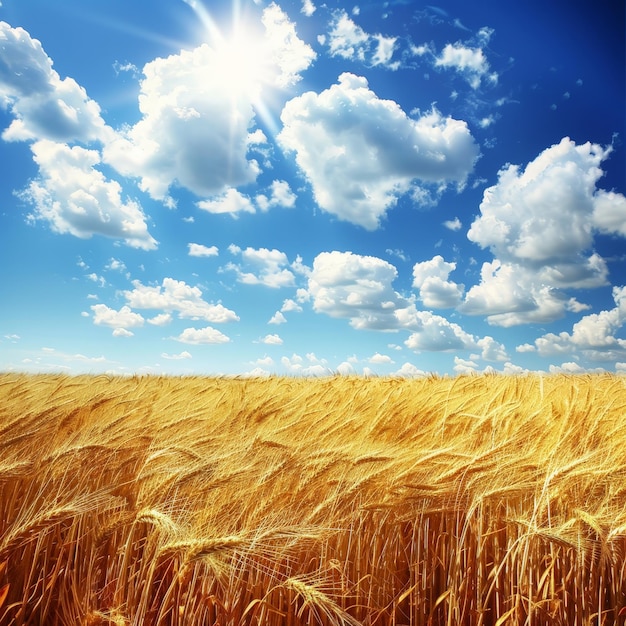 Golden Wheat Field Under Bright Sky