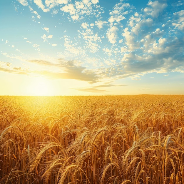 Golden Wheat Field Under Bright Sky