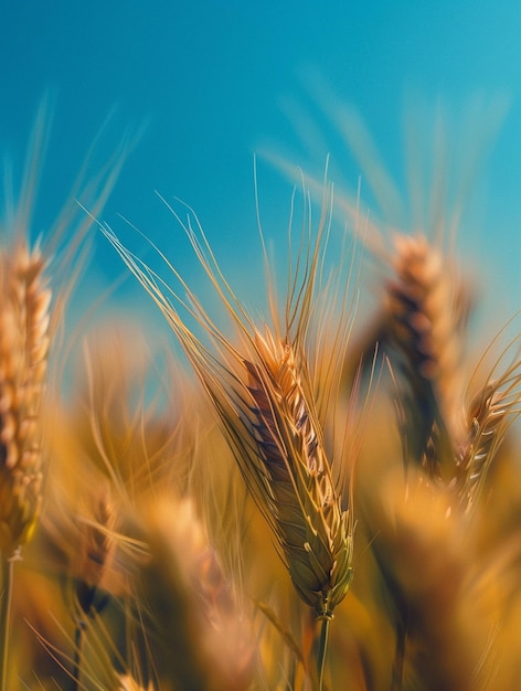 Golden Wheat Field Under Clear Blue Sky Agricultural Harvest