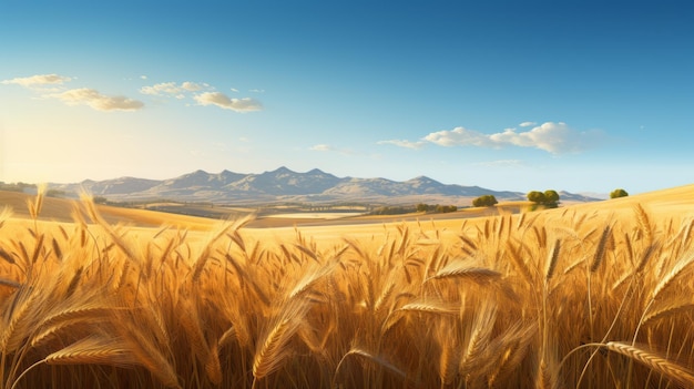 Golden Wheat Field In The Mountains Photorealistic Landscape Image