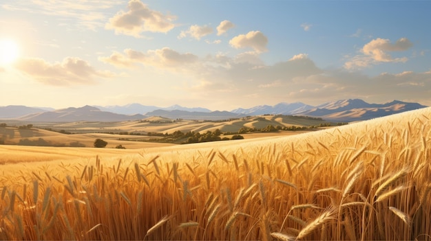 Golden Wheat Field In A Serene Mountain Valley