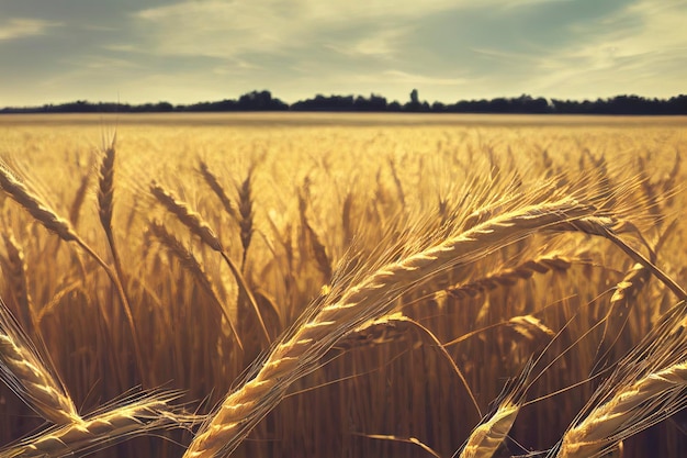 golden wheat field and sunny day